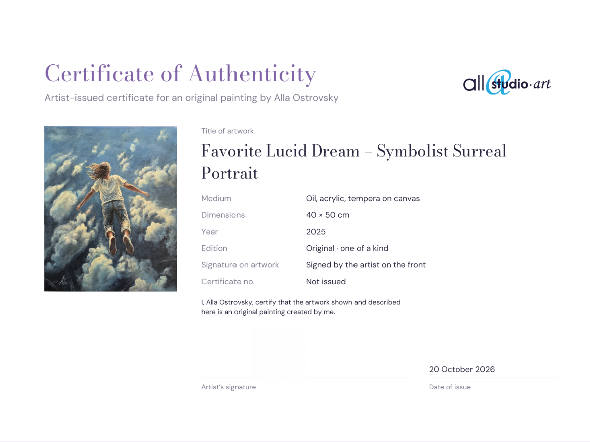 Sample Certificate of Authenticity by Alla Ostrovsky for Favorite Lucid Dream