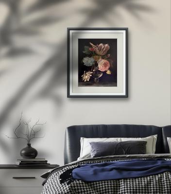 Baroque Floral Elegance – Still Life in Glass Vase