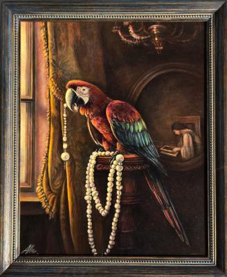 Macaw Parrot with Beads – Baroque-Inspired Still Life