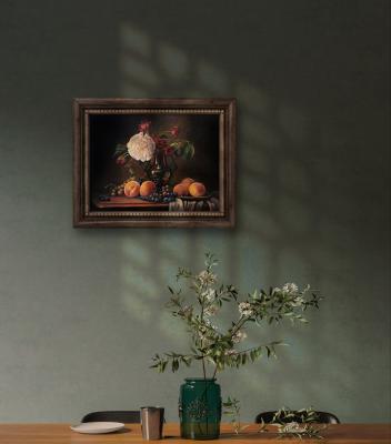 Still Life with Peaches, Grapes, and Flowers – Classical Realism