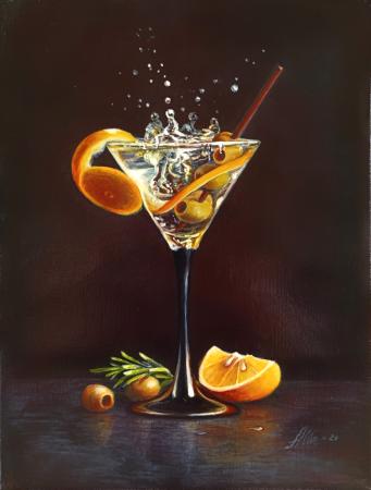 Martini with Orange and Olives