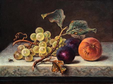 Grapes, Plums, and a Peach – Classic Still Life