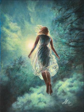 Floating Woman in Moonlit Fog – Symbolist Dreamscape
